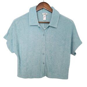 Andie The Cropped Button-Up Shirt Top Womens Size S Aqua Terrycloth NWT